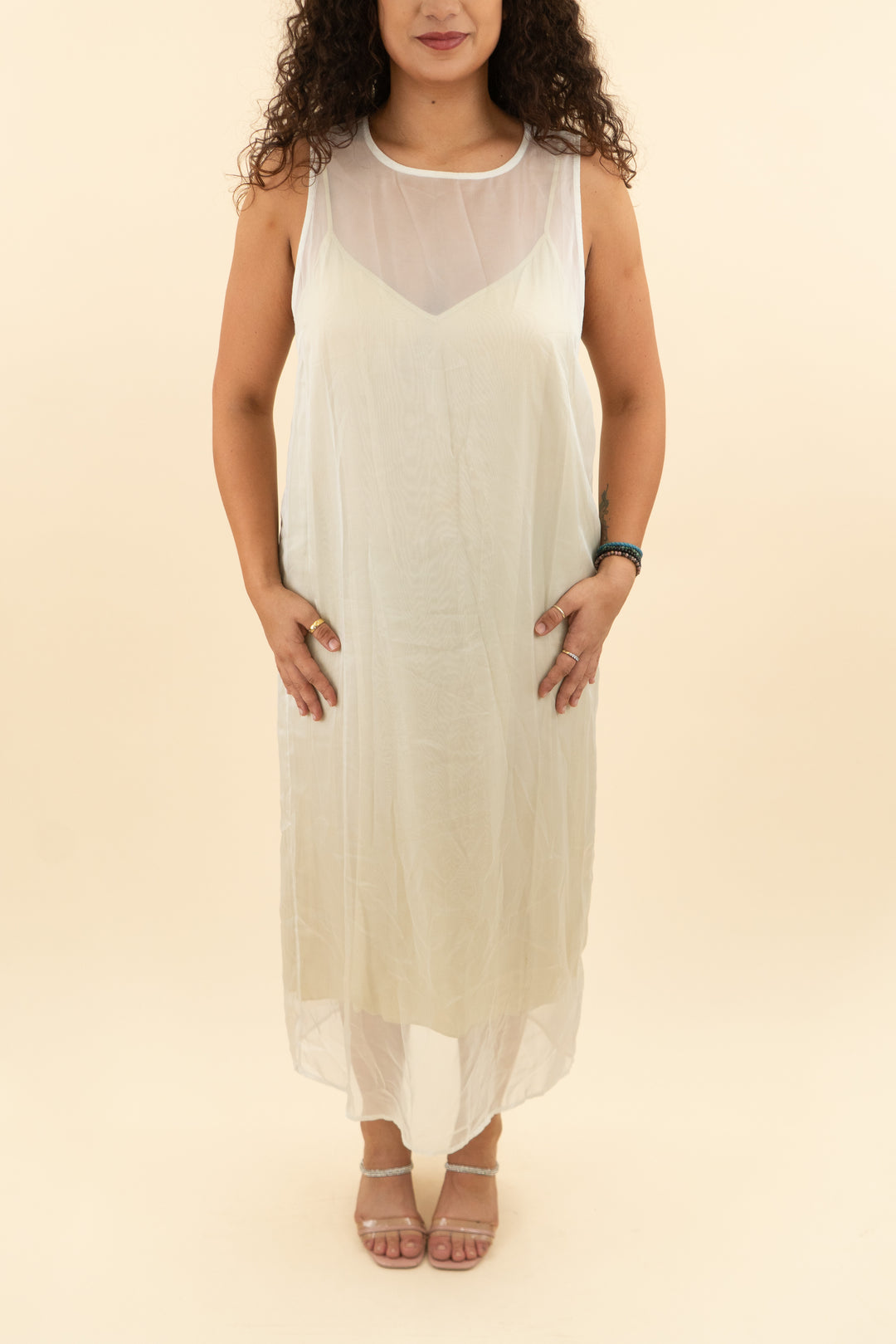 sunday in brooklyn sheer dress w/ back slit (l; retail $138)