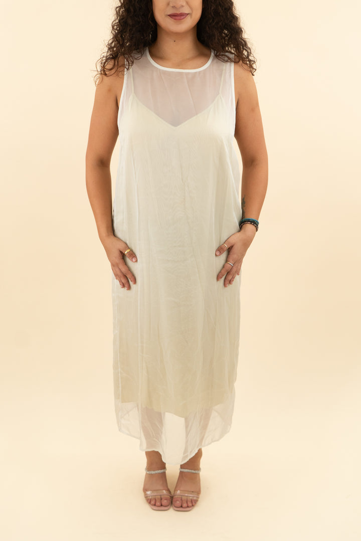 sunday in brooklyn sheer dress w/ back slit (l; retail $138)
