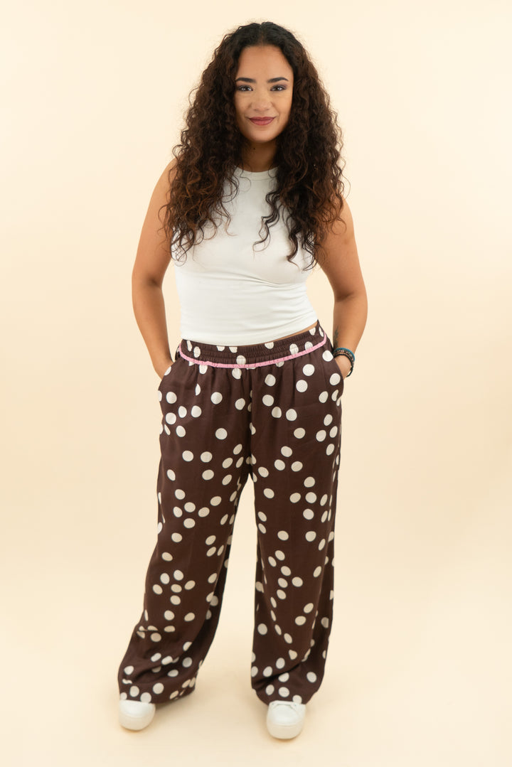 maeve brown polka dot pull on pants (l; retail $148)