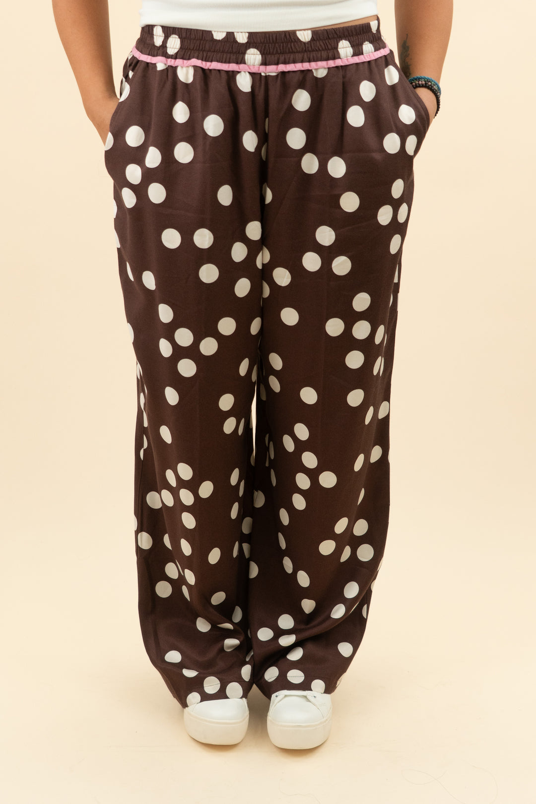 maeve brown polka dot pull on pants (l; retail $148)