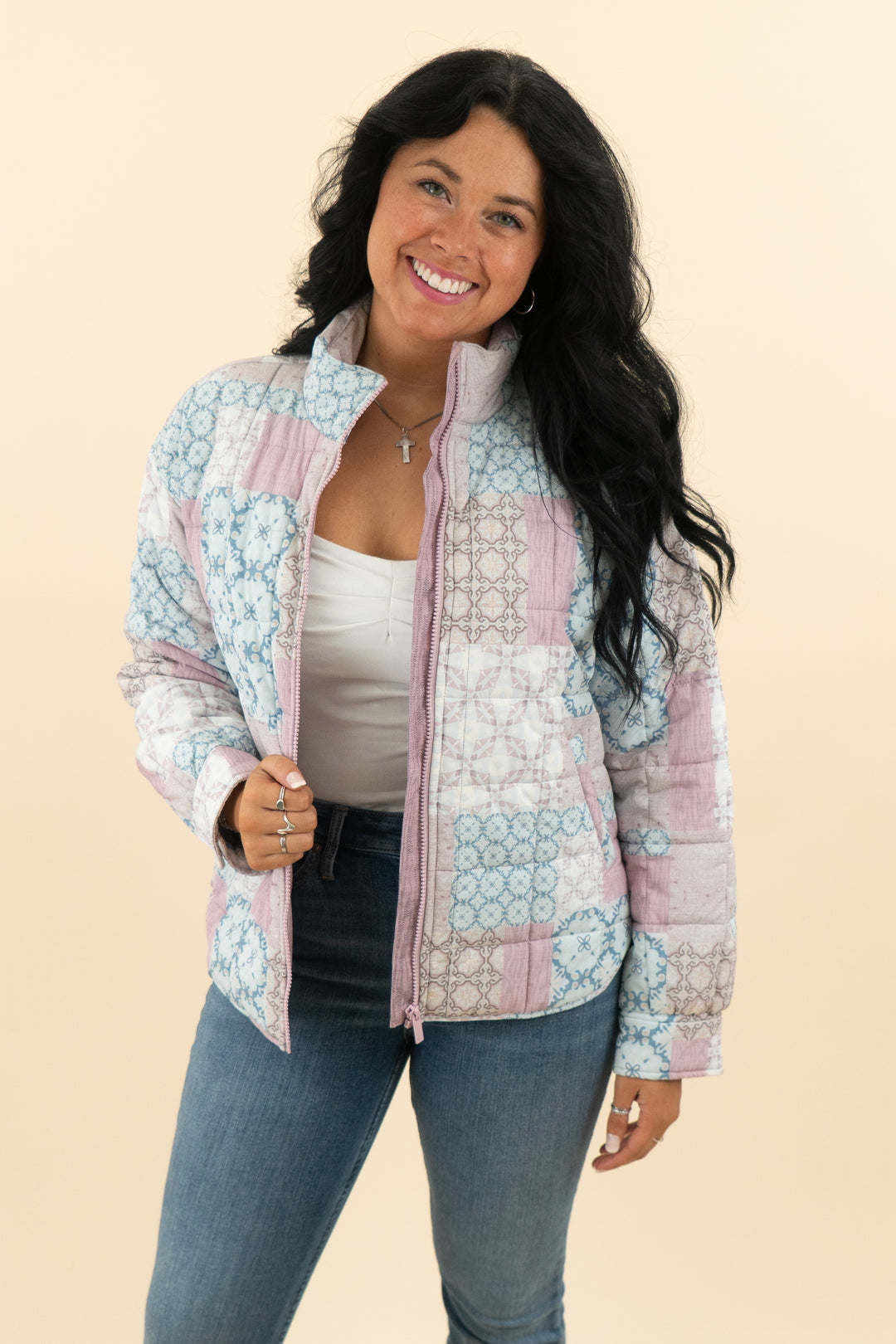 travis matthew quilted pink & blue coat (m; retail $179)