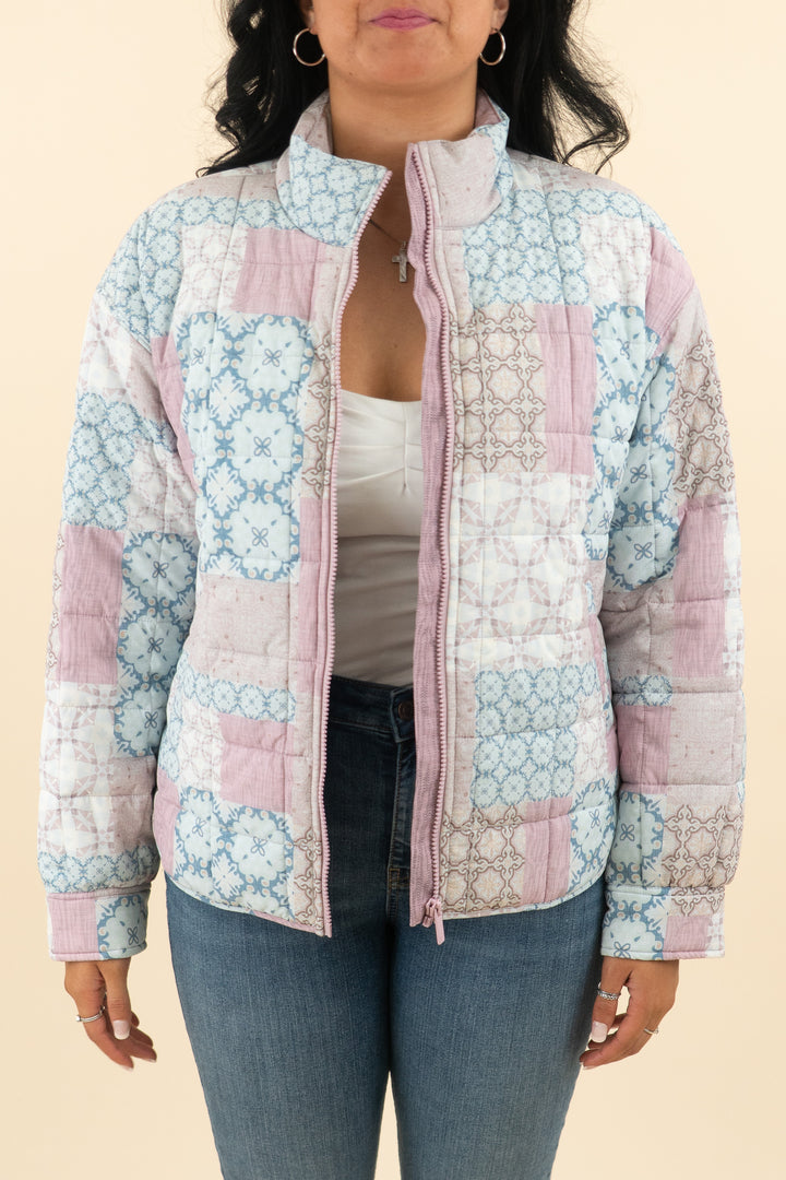travis matthew quilted pink & blue coat (m; retail $179)