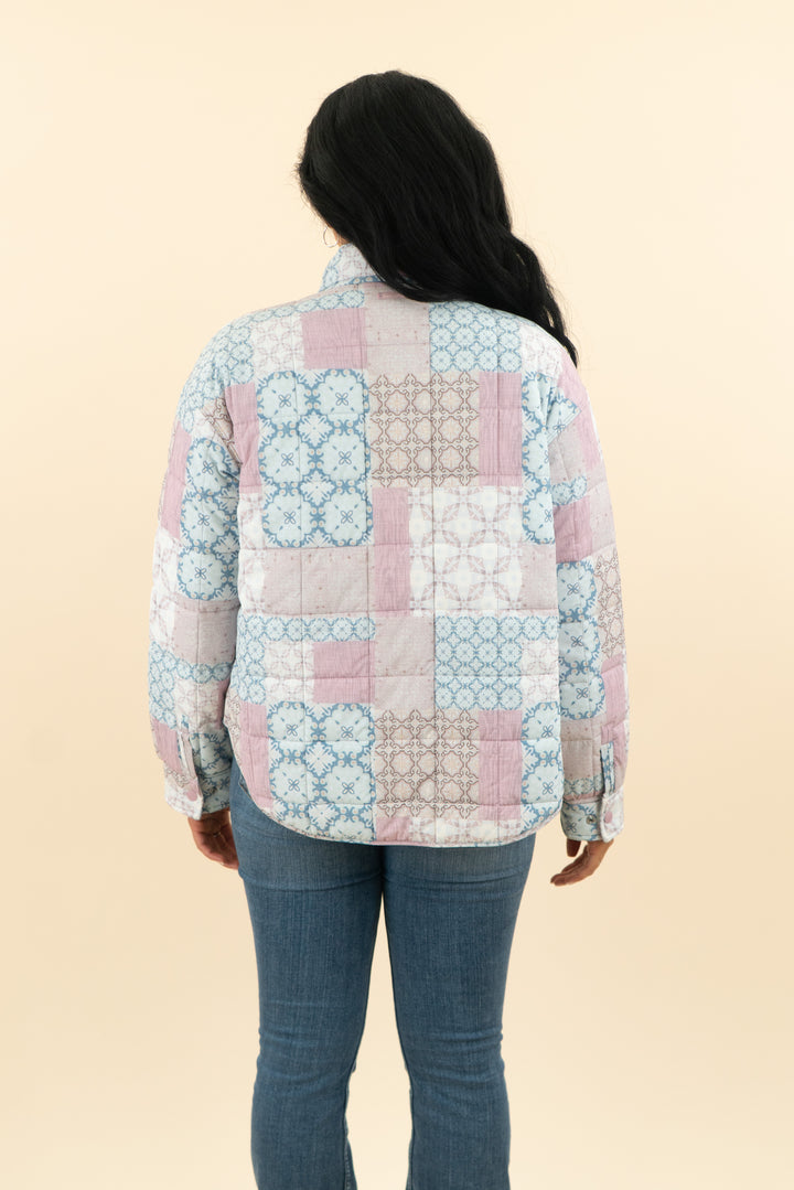 travis matthew quilted pink & blue coat (m; retail $179)