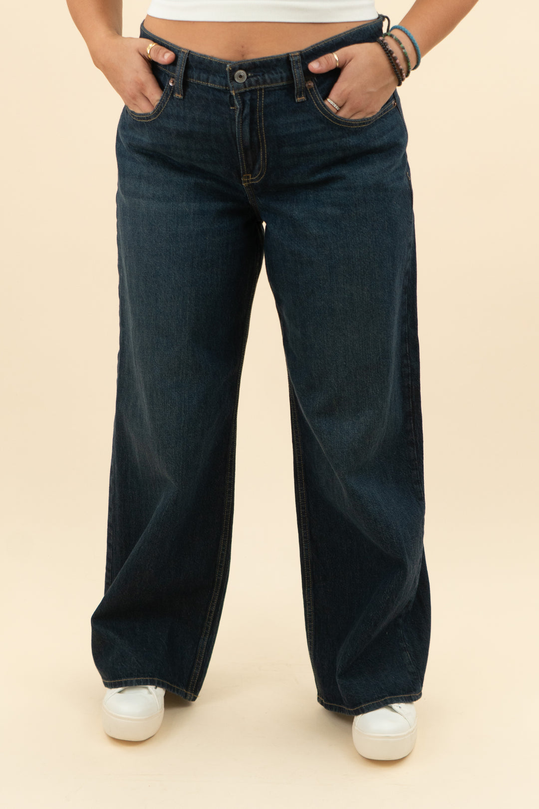 abercrombie and fitch dark wash low rise ultra loose jeans (30; retail $90)