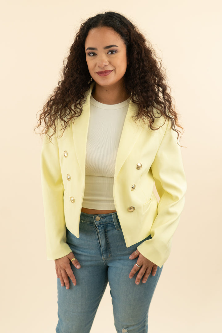 the noli shop light yellow gold button down double breasted blazer nwt (l; retail $228)