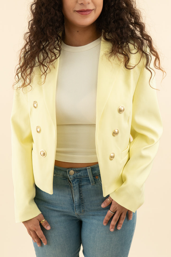 the noli shop light yellow gold button down double breasted blazer nwt (l; retail $228)
