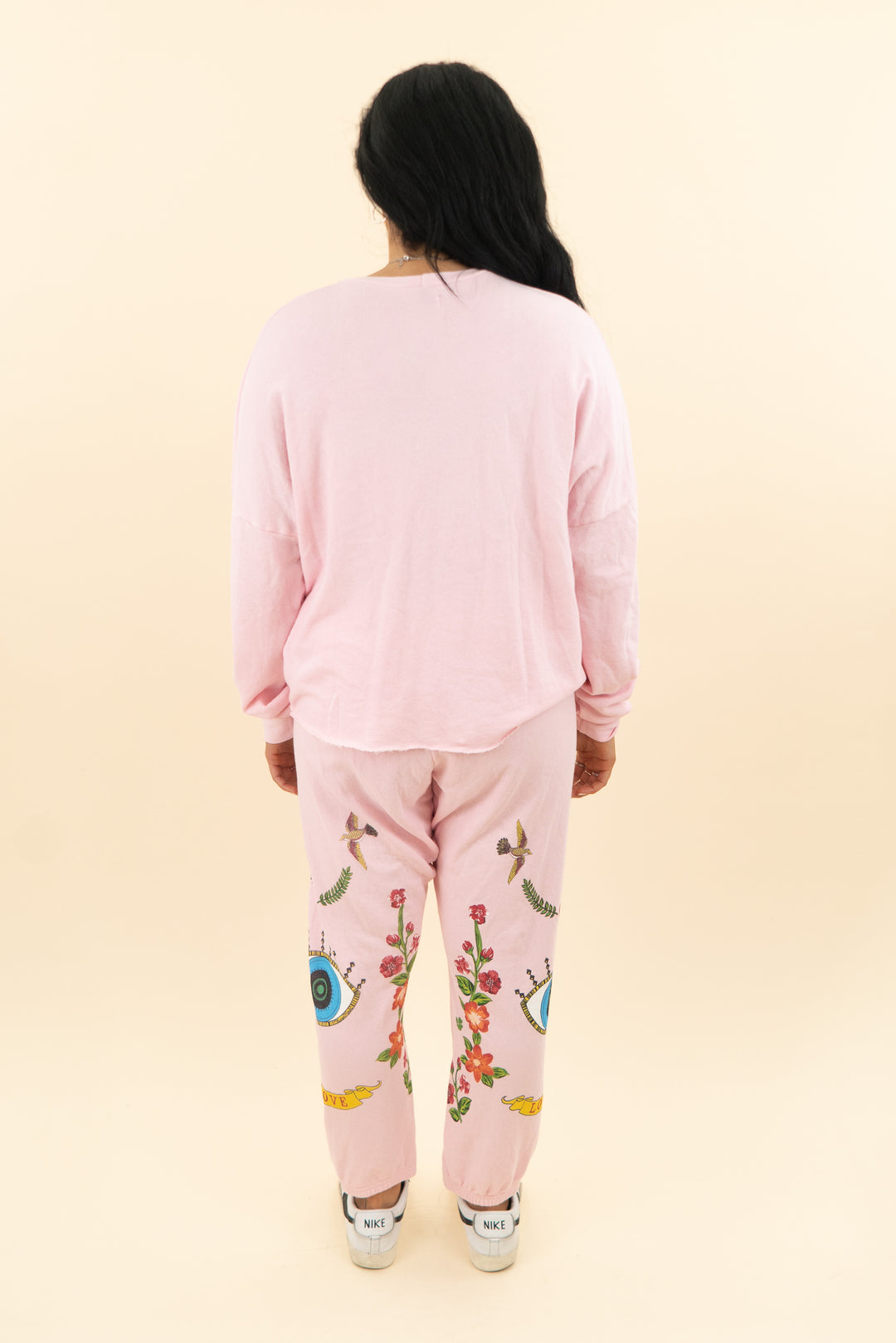 lauren moshi pink evil eye and floral jogger and pullover set (l; retail $313)