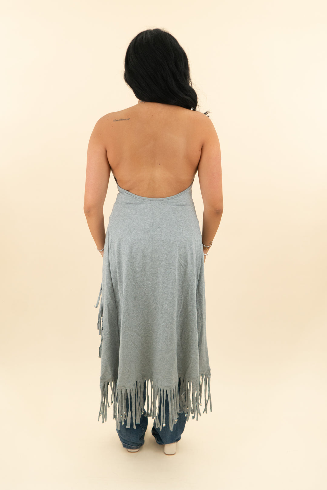 akira heather grey fringe girl blouse nwt (s/m; retail $72.90)