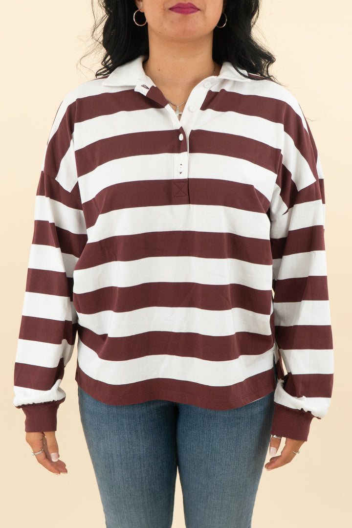 lovesick maroon and white rugby shirt nwt (m/l; retail $39)