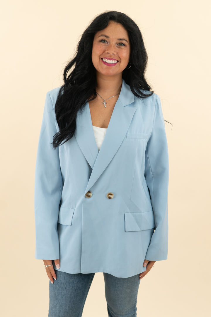 vici baby blue oversized blazer (l; retail $88)
