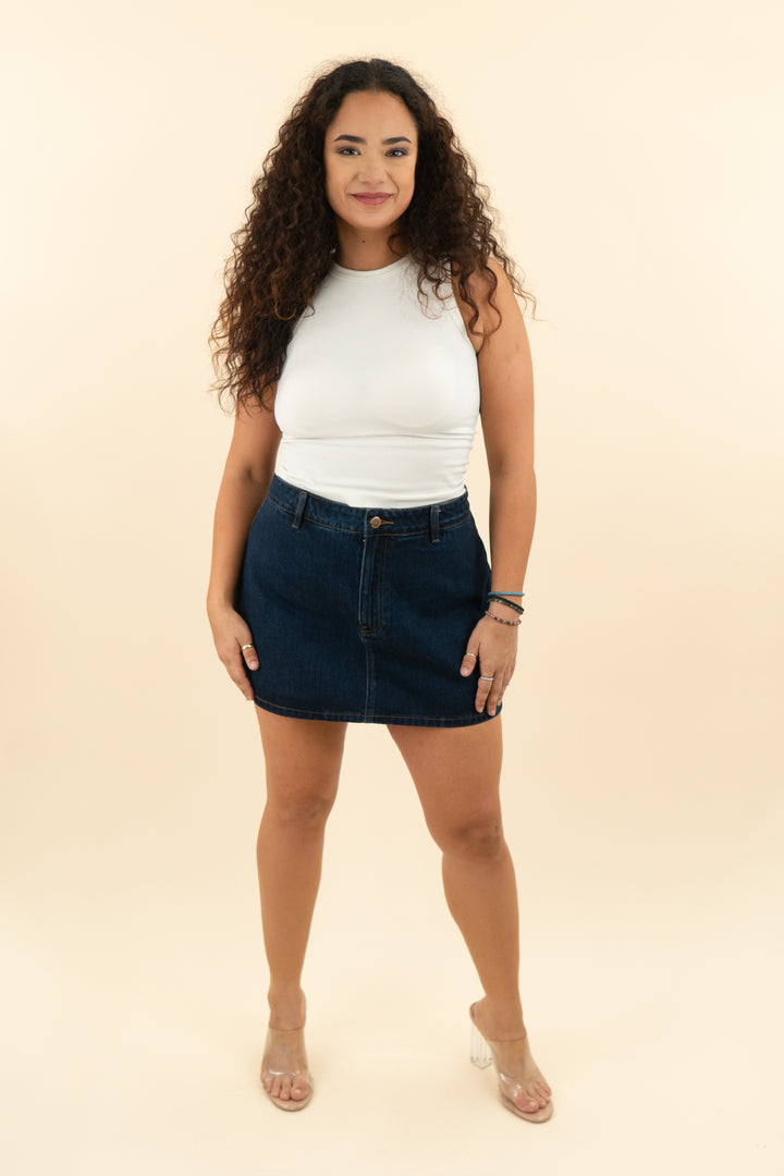 showpo dark wash walton denim skort nwt (12; retail $90)