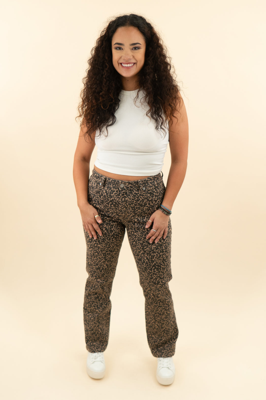 fabletics leopard print high rise straight jean (30; retail $164)