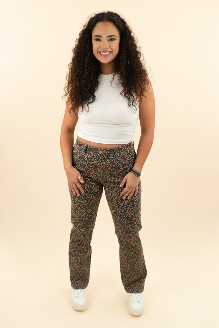 fabletics leopard print high rise straight jean (30; retail $164)