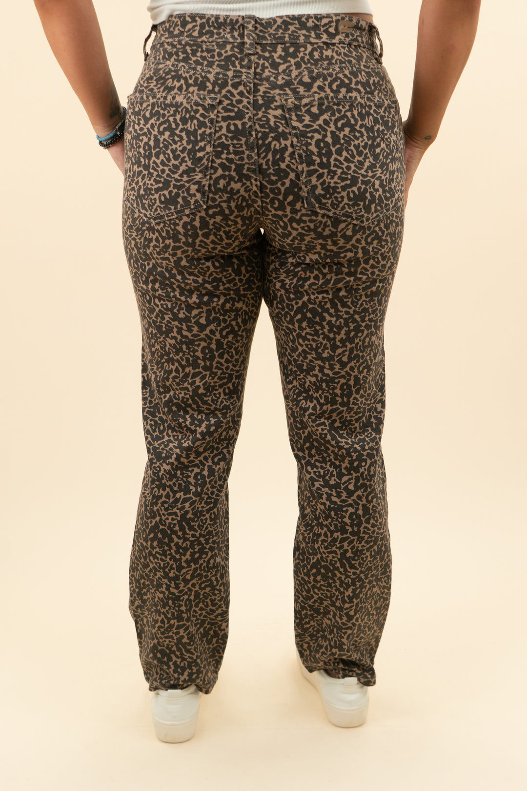 fabletics leopard print high rise straight jean (30; retail $164)