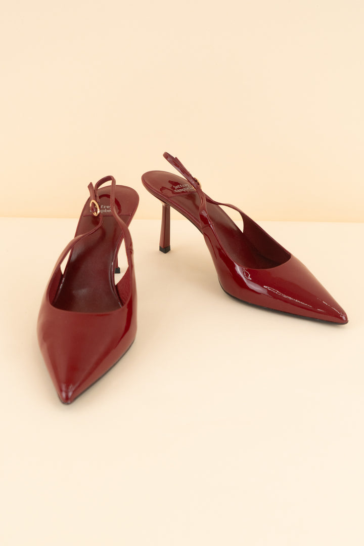 jeffrey campbell dark red patent leather slingback (9; retail $175)