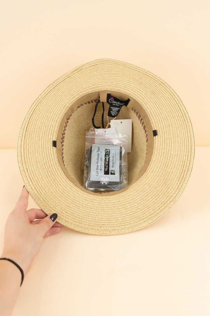 comhats straw hat w/ mocha band nwt (l; retail $36)
