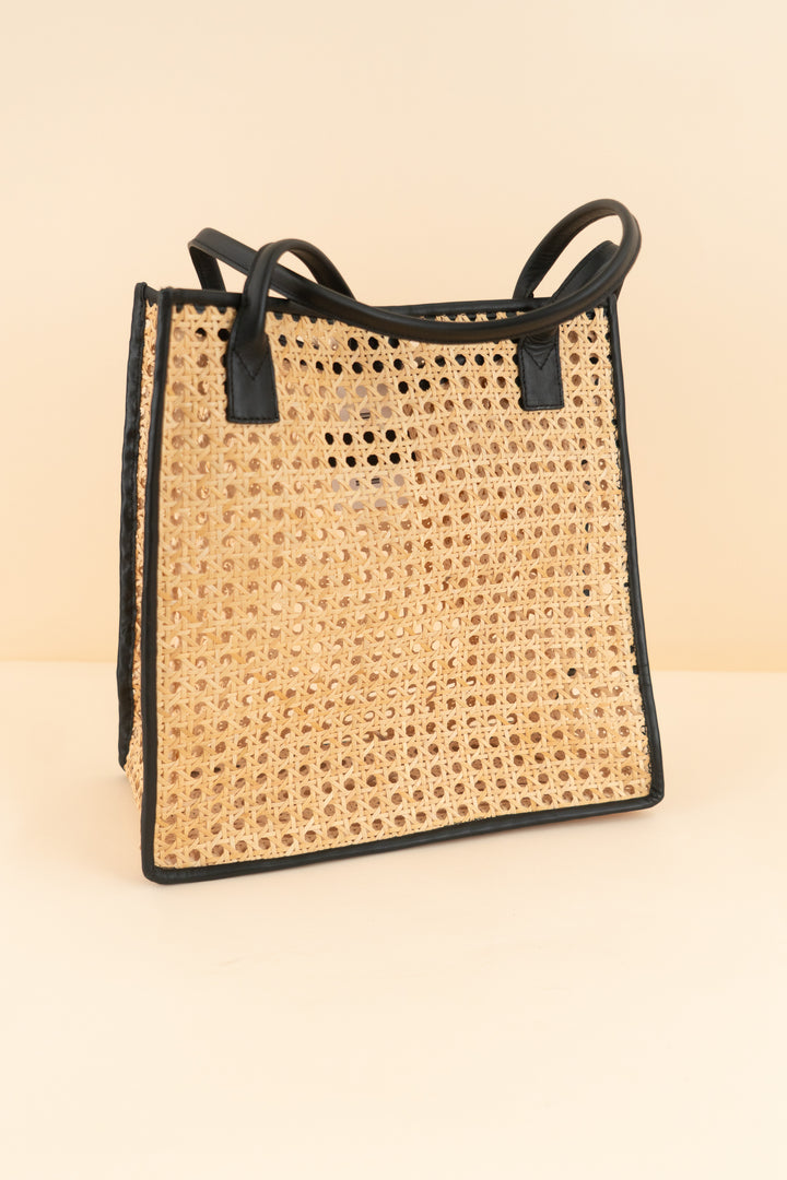 bembien rattan/black tote bag (os; retail $320)