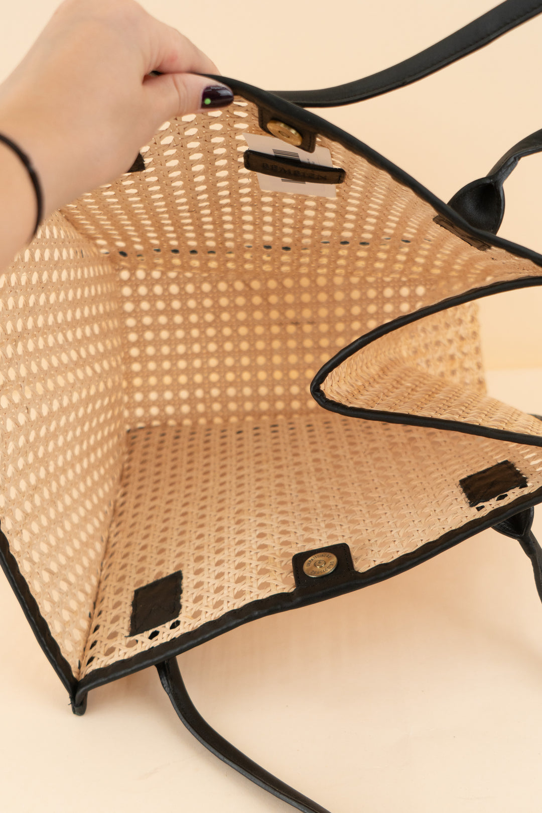bembien rattan/black tote bag (os; retail $320)