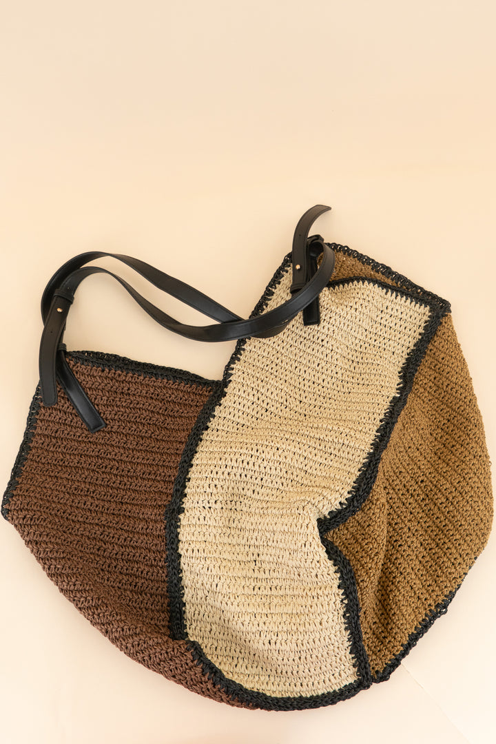 woven chocolate/tan/black beach tote (os; retail $100)