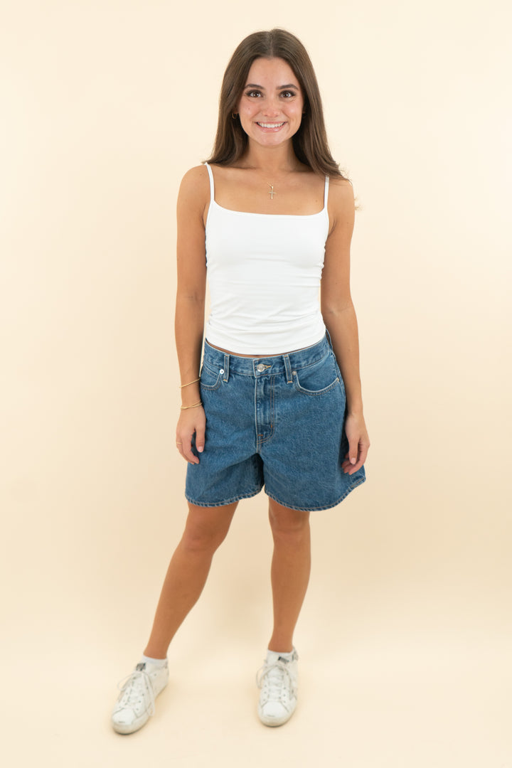 slvrlake medium wash high waisted denim shorts (26; retail $250)