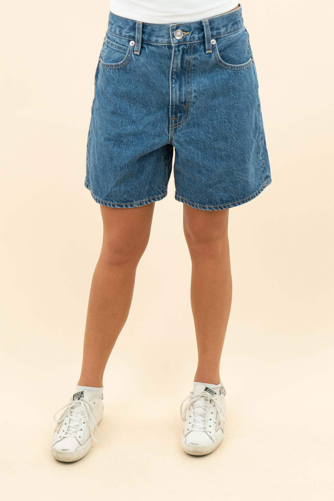 slvrlake medium wash high waisted denim shorts (26; retail $250)