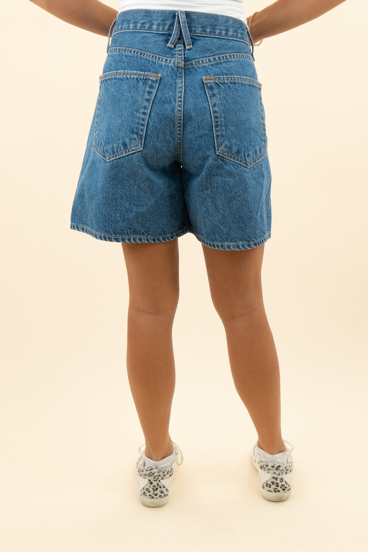 slvrlake medium wash high waisted denim shorts (26; retail $250)
