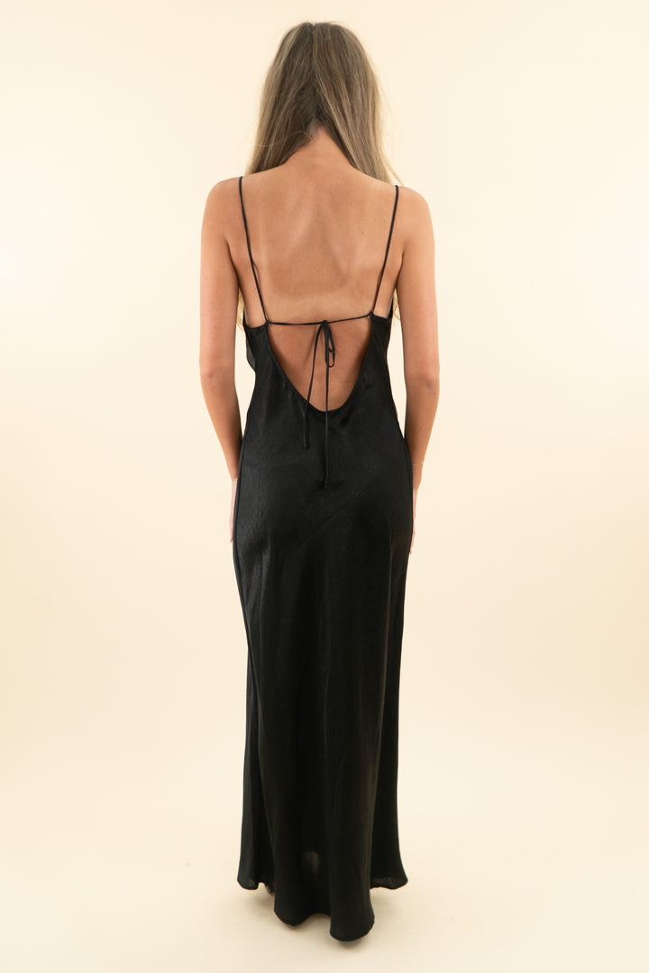 resa black cowl neck satin maxi dress (m; retail $198)