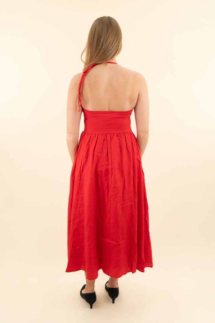 jcrew red mixed media halter dress nwt (s; retail $178)