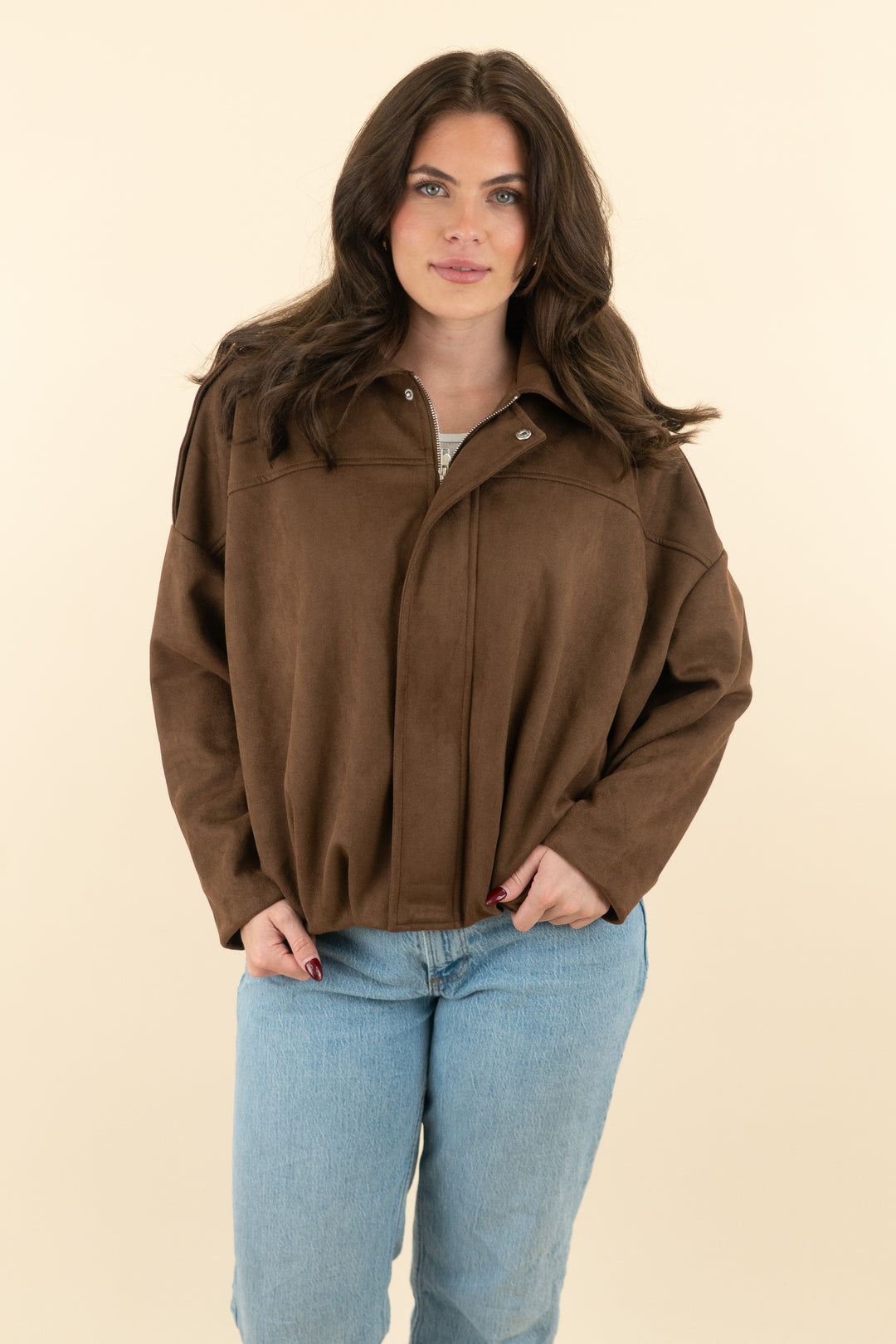 fashion dark brown suede crop jacket nwt (s; retail $58)