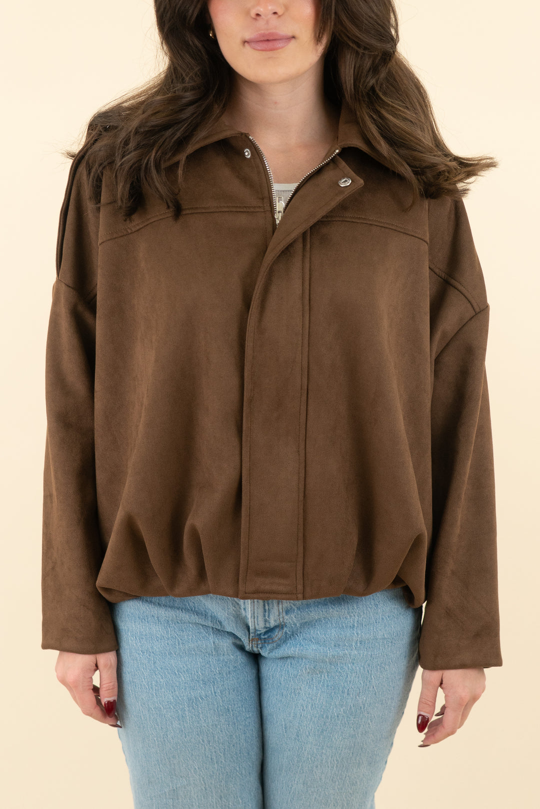 fashion dark brown suede crop jacket nwt (s; retail $58)