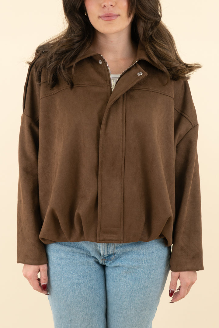 fashion dark brown suede crop jacket nwt (s; retail $58)