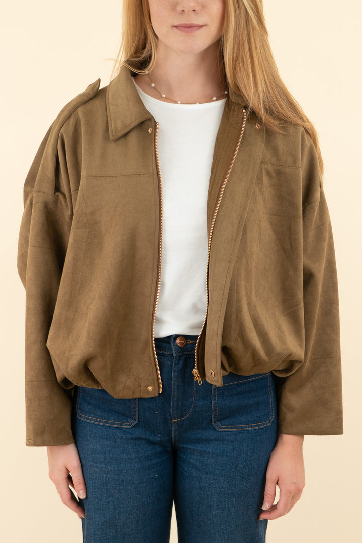 dark brown faux suede crop jacket (s; retail $55)