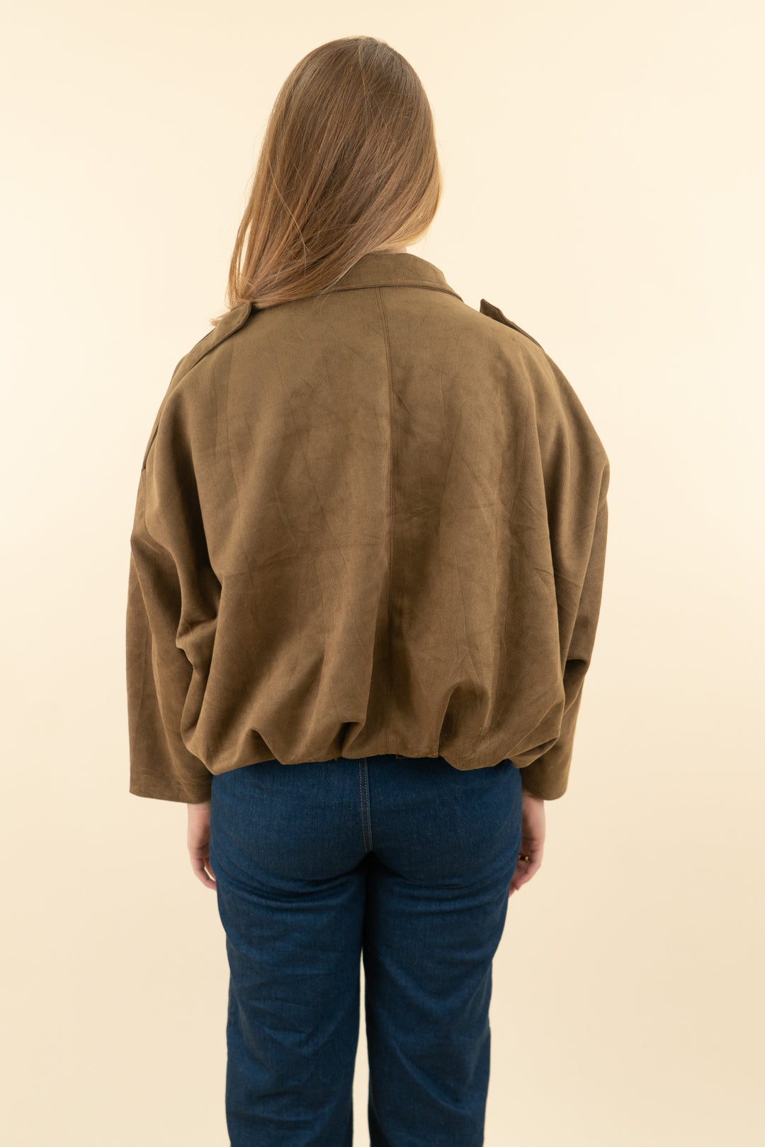 dark brown faux suede crop jacket (s; retail $55)