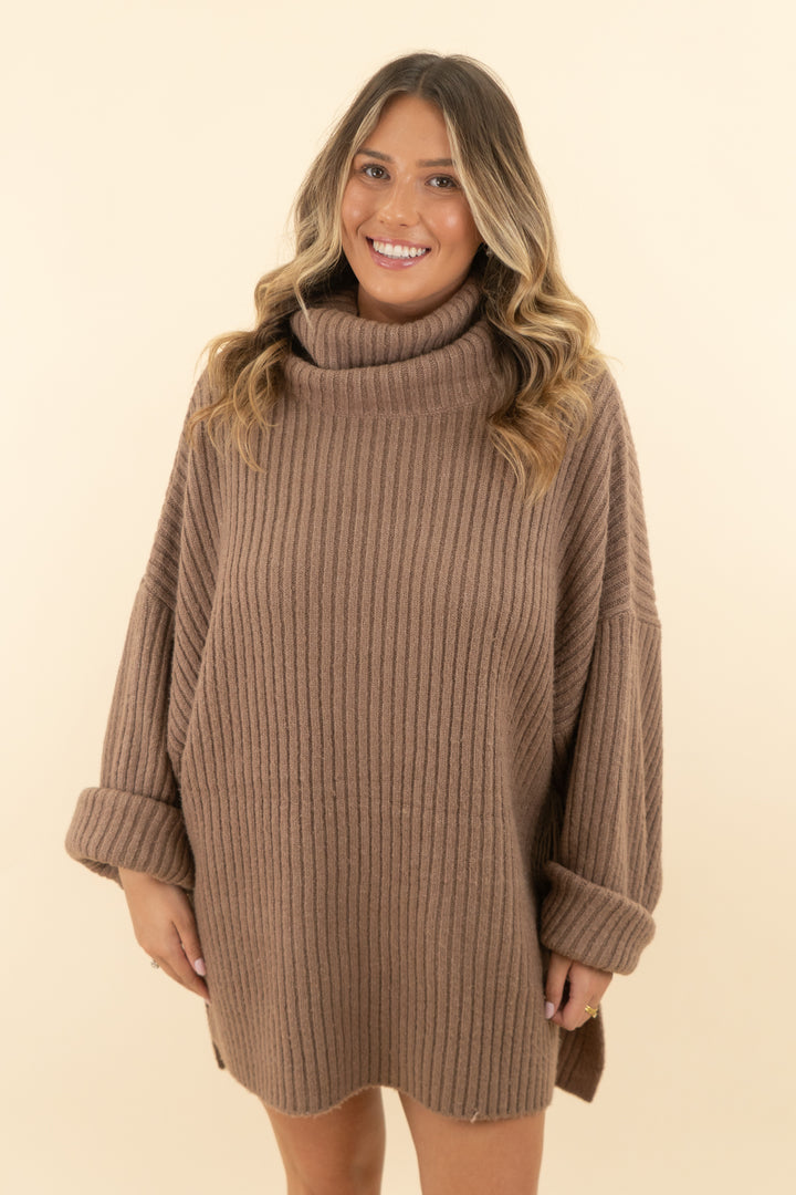storets light brown turtleneck sweater dress (s/m; retail $154)