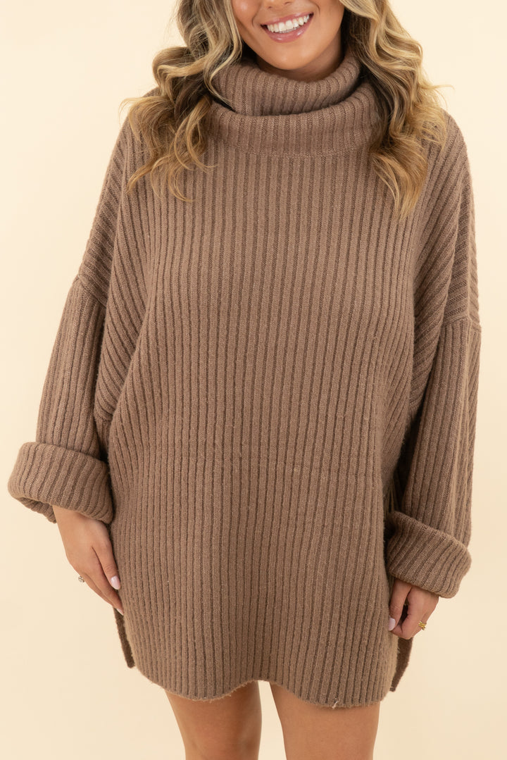 storets light brown turtleneck sweater dress (s/m; retail $154)