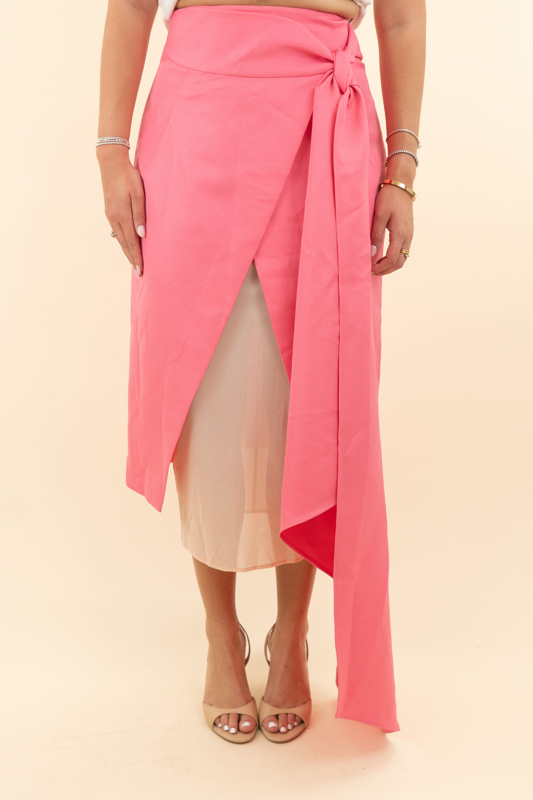 aq/aq bubblegum pink tie front wrap skirt (8; retail $150)
