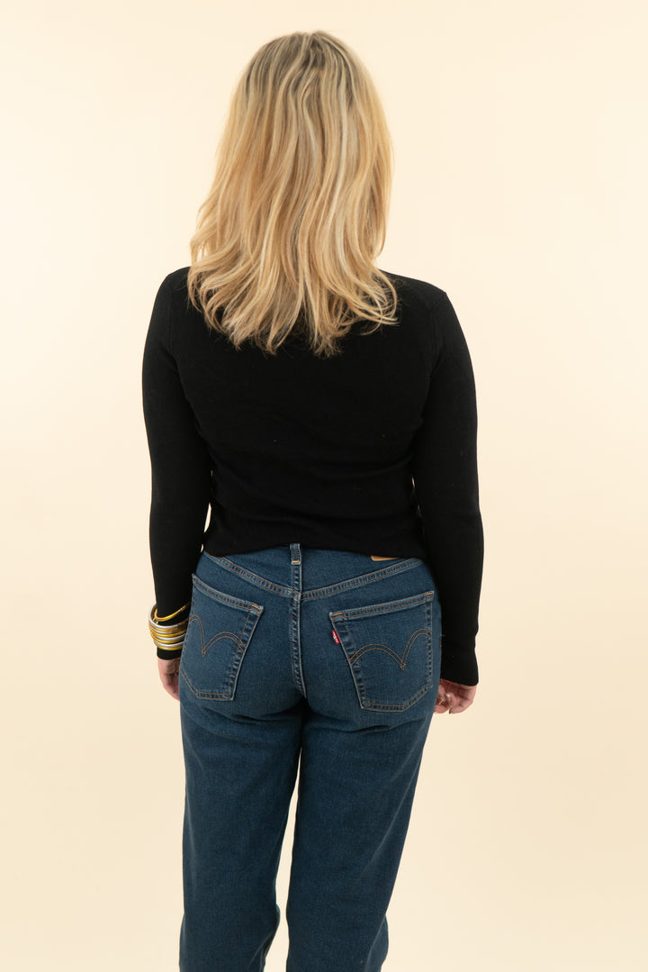 zara black ribbed knit turtleneck long sleeve top (l; retail $69)