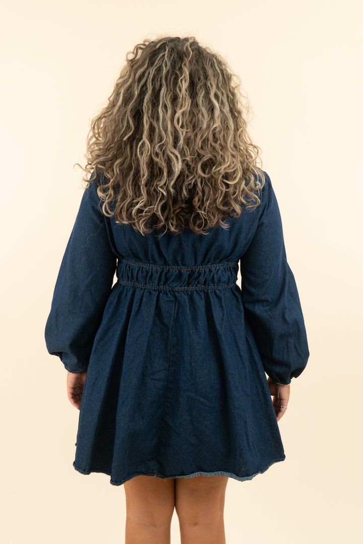 dark denim chambray dress w/ front ties (l; retail $55)