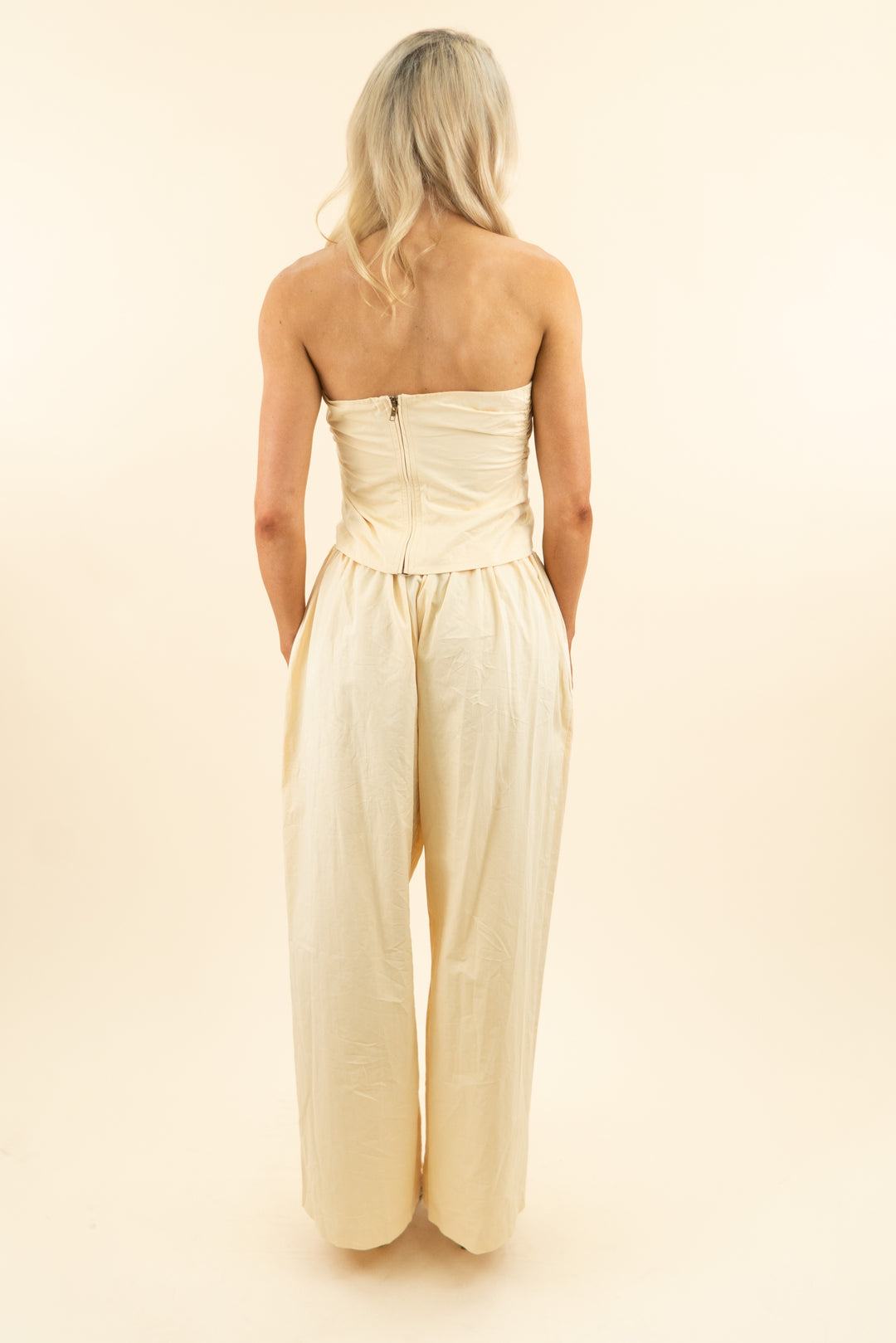 lioness tidekiss strapless top & pant set in lemontini nwt (s; retail $155)