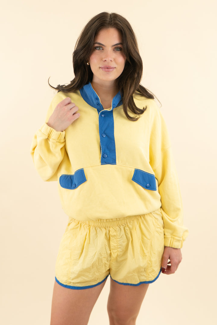 fp movement yellow & blue mockneck pullover & short set (m; retail $128)
