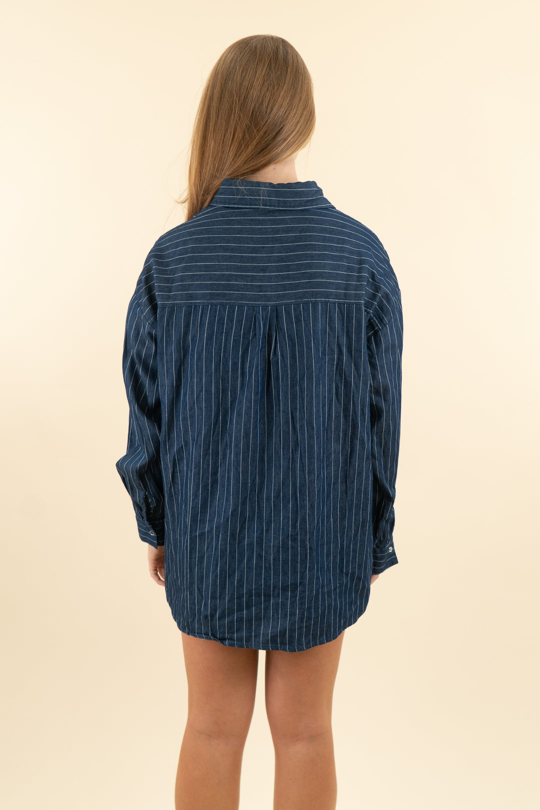klesis dark chambray striped top & short set (m; retail $70)