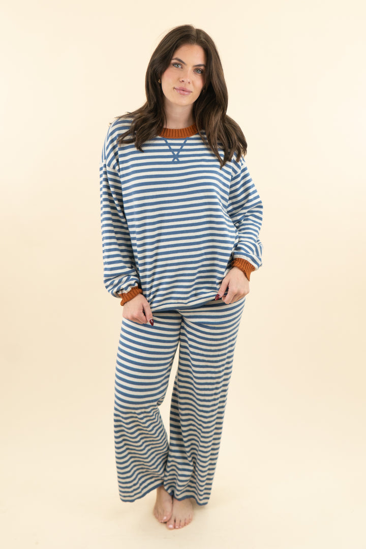 aerie blue & white striped sweater & pant set (m; retail $119)