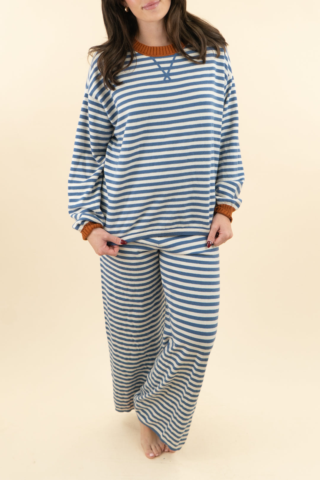 aerie blue & white striped sweater & pant set (m; retail $119)