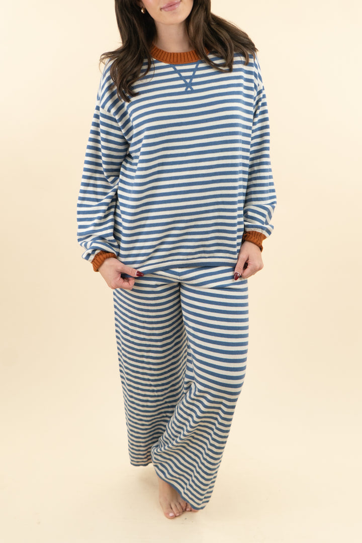 aerie blue & white striped sweater & pant set (m; retail $119)