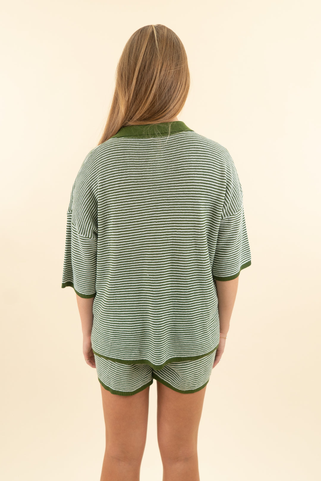 tankaneo army green & white stripe waffle knit short set nwt (m; retail $46)