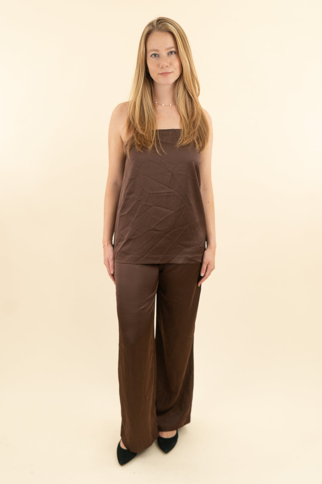 lovers & friends chocolate strapless top & pant set nwt (s; retail $340)