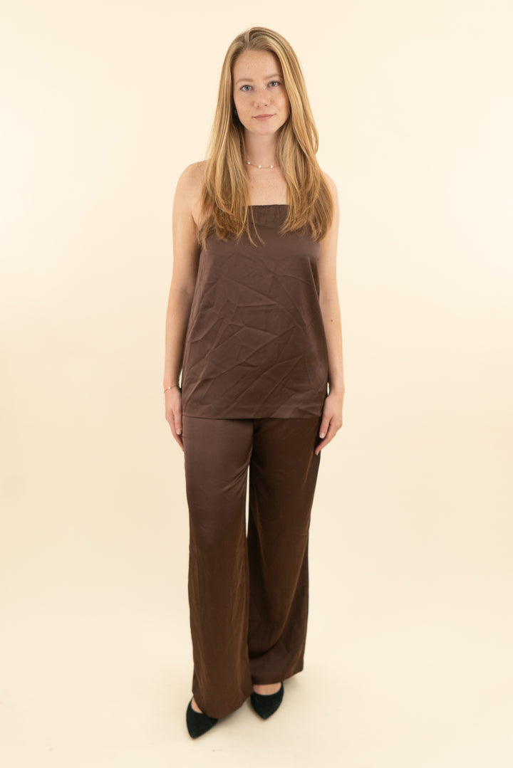 lovers & friends chocolate strapless top & pant set nwt (s; retail $340)