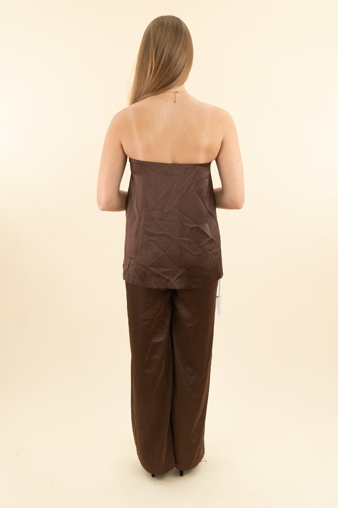 lovers & friends chocolate strapless top & pant set nwt (s; retail $340)