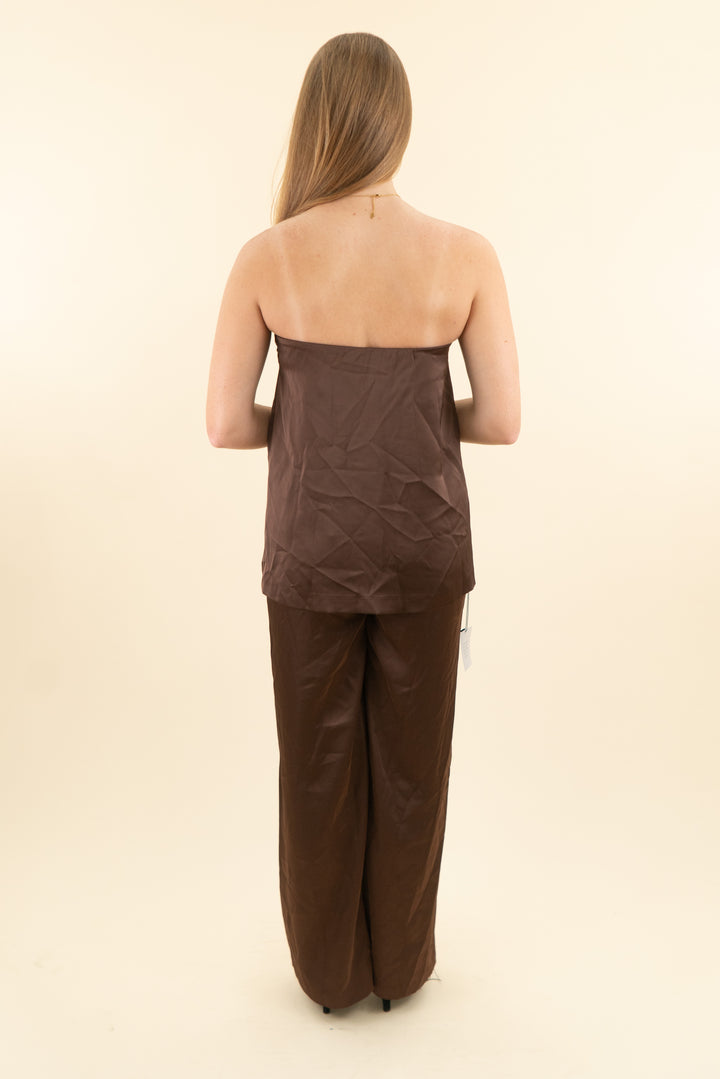 lovers & friends chocolate strapless top & pant set nwt (s; retail $340)