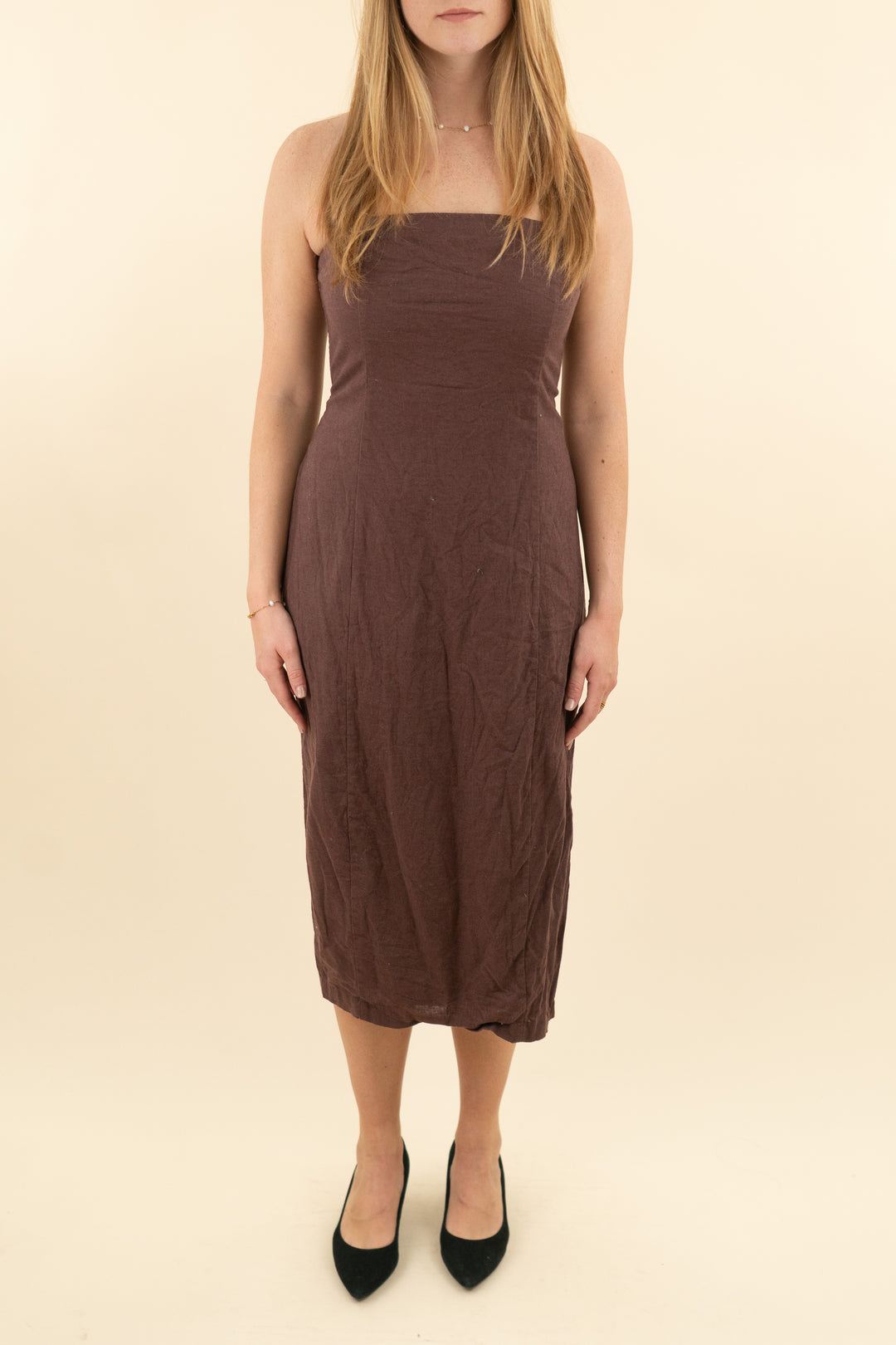Abercrombie & Fitch brown linen strapless dress (m; retail $120)